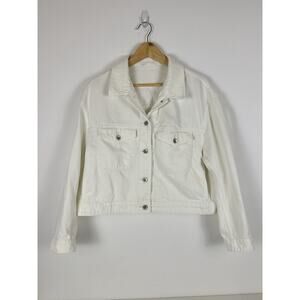 UNIQLO Denim Trucker Jacket XL Off White Cropped Boxy Oversized Women's‎